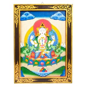 Buddha Chenrezig Wooden Tangkha Panel (44 x 33 cm)