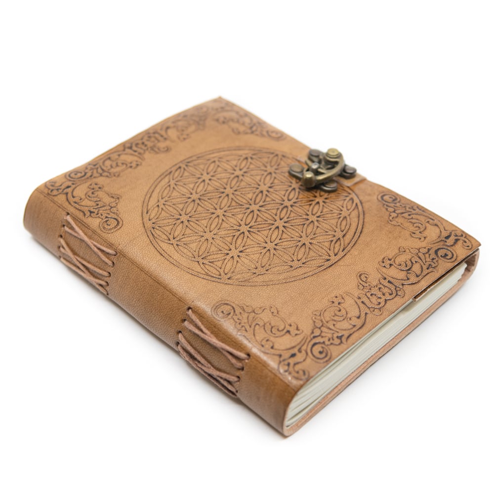 Handmade Leather Notebook with Flower of Life (17.5 x 13 cm)