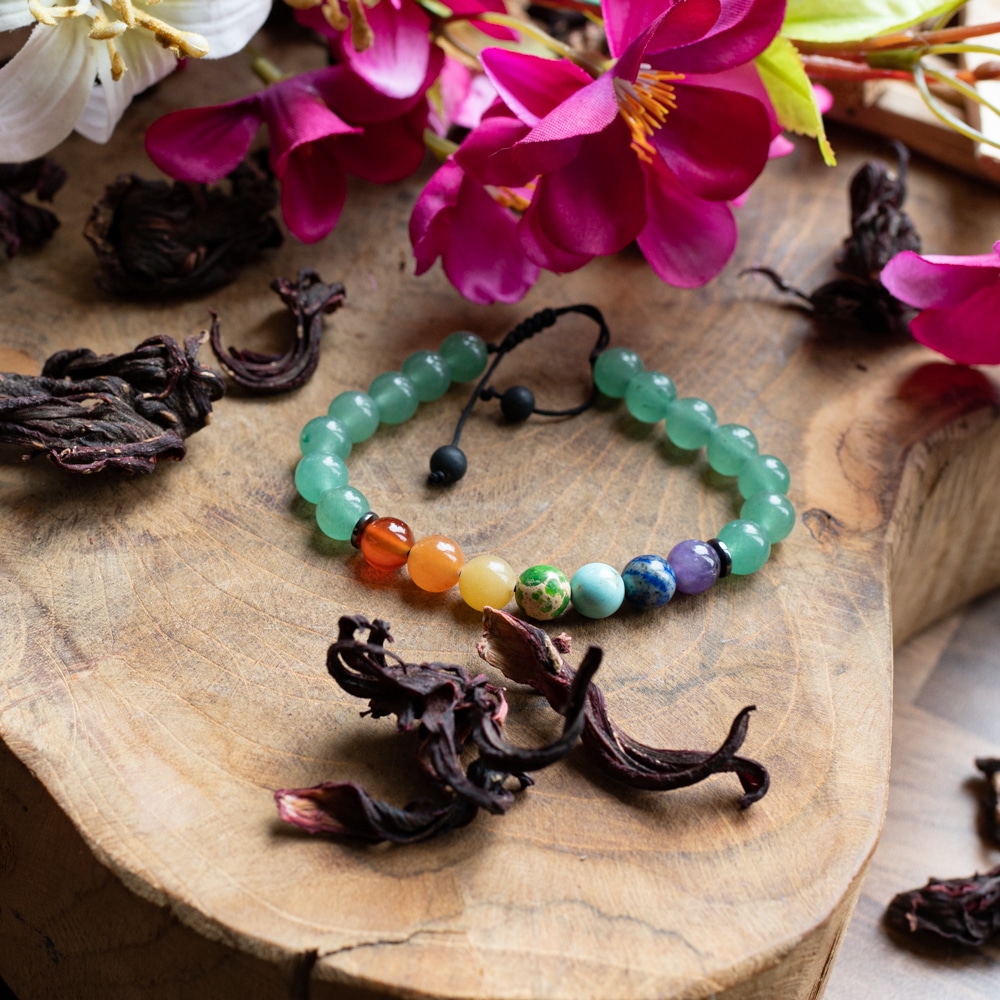 A Leather Bracelet with Stone Beads on a Fishing Line Nylon Cord