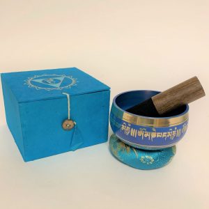 Blue Singing Bowl with Coaster and Mallet - OMPH and Lotus