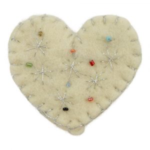 Felt Pin Heart - White and Silver Colored
