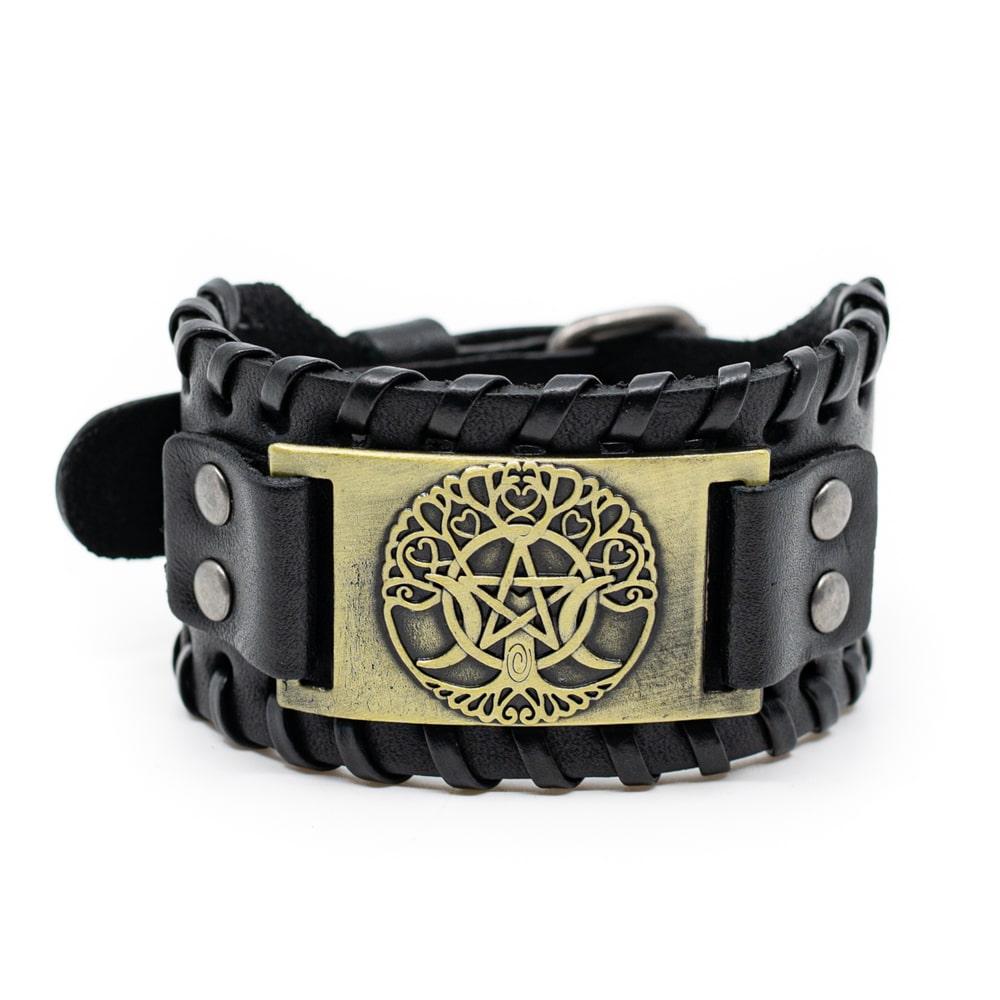 Viking Adjustable Bracelet Norse Tree of Life & Pentagram Imitation Leather