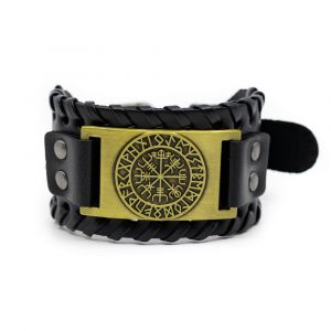 Viking Adjustable Bracelet Rune Compass Artificial Leather