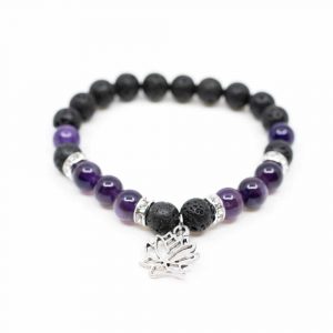 Gemstone Bracelet Amethyst/Lava Stone with Lotus