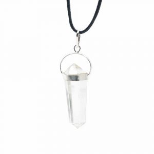 Double Pointed Pendant Rock Crystal (50mm with cord)