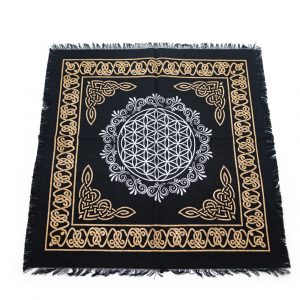 Tapestry Spiritual Cotton Gold and Silver Altar Cloth Flower of Life with Decoration (45 x 45 cm)
