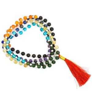 Mala Seven Chakra stones A Quality 108 beads (0.6cm) plus Brocade bag