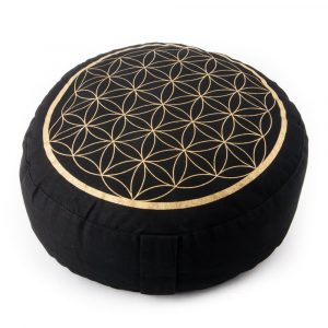 Meditation Cushion Black Gold Flower Imprint