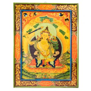 Buddha Manjushri Wooden Thangka Panel - 66 x 52 cm