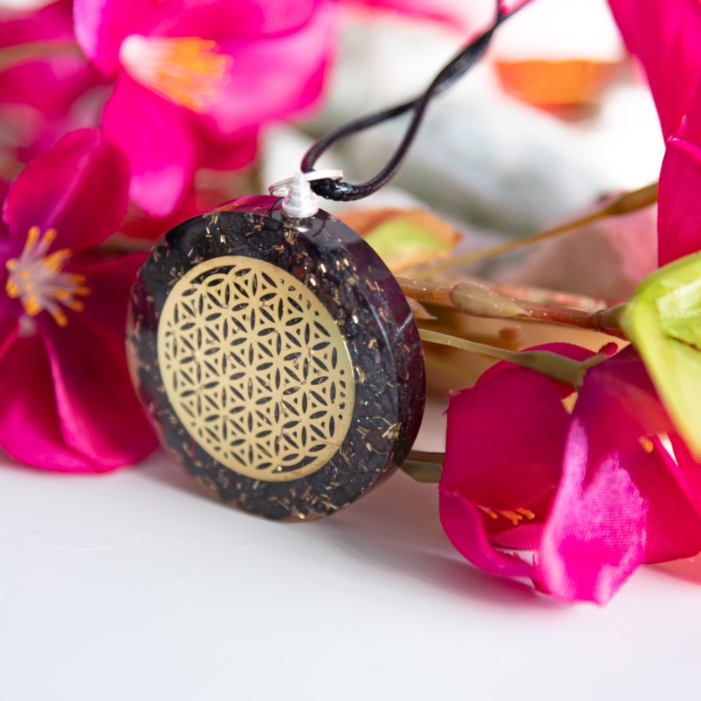 Hematite orogonite flower of life pendant