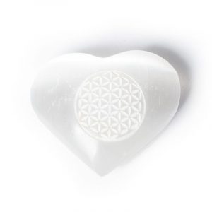 Heart Worry Stone Selenite with Flower of Life - 5 x 4 x 1.5 cm