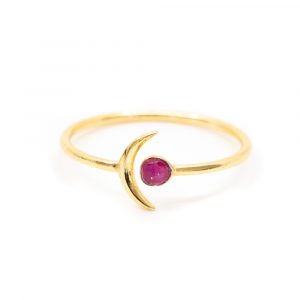 Birthstone Moon Ring Ruby July - 925 Silver - Adjustable