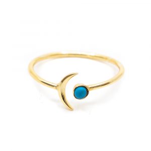 Birthstone Moon Ring Turquoise December - 925 Silver - Adjustable
