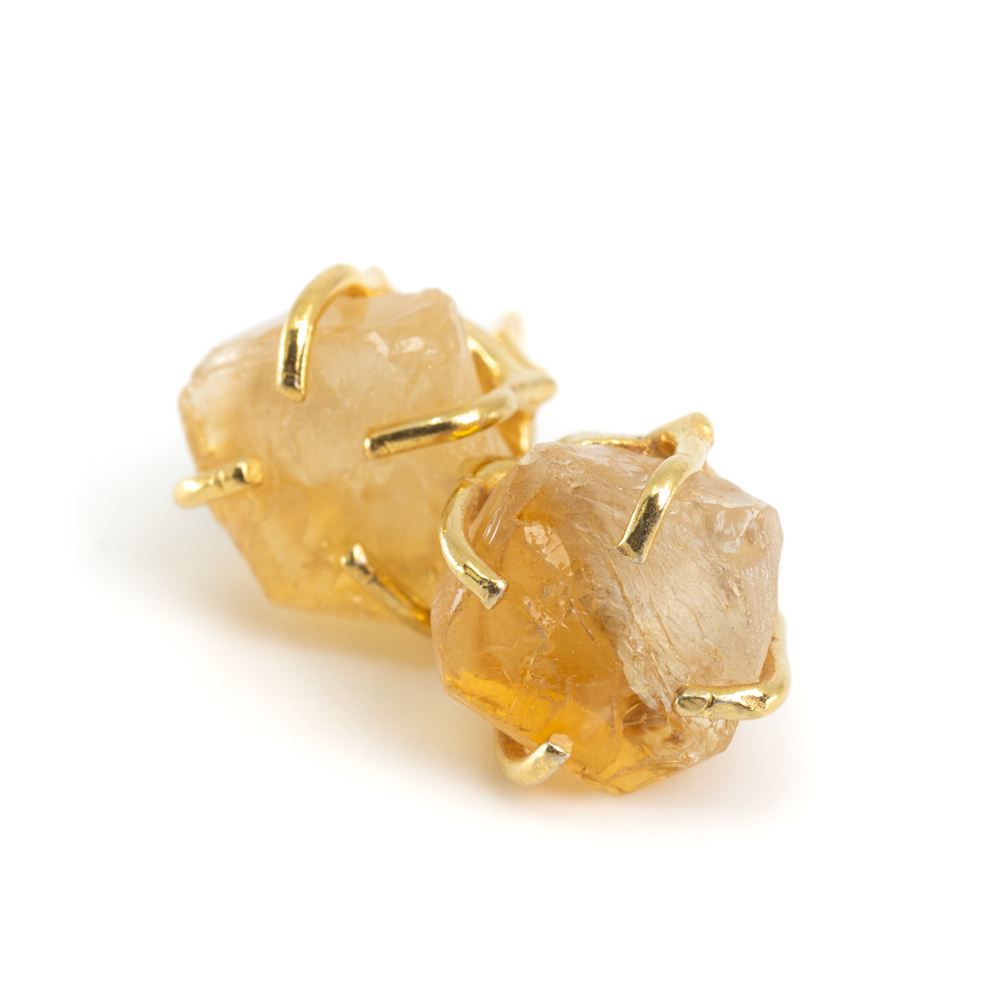 Gemstone Stud Earrings Raw Citrine - 925 Silver - Gold Plated