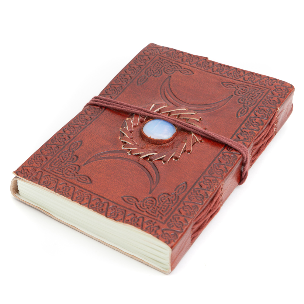 Handmade Leather Notebook with Opalite (17.5 x 13 cm)