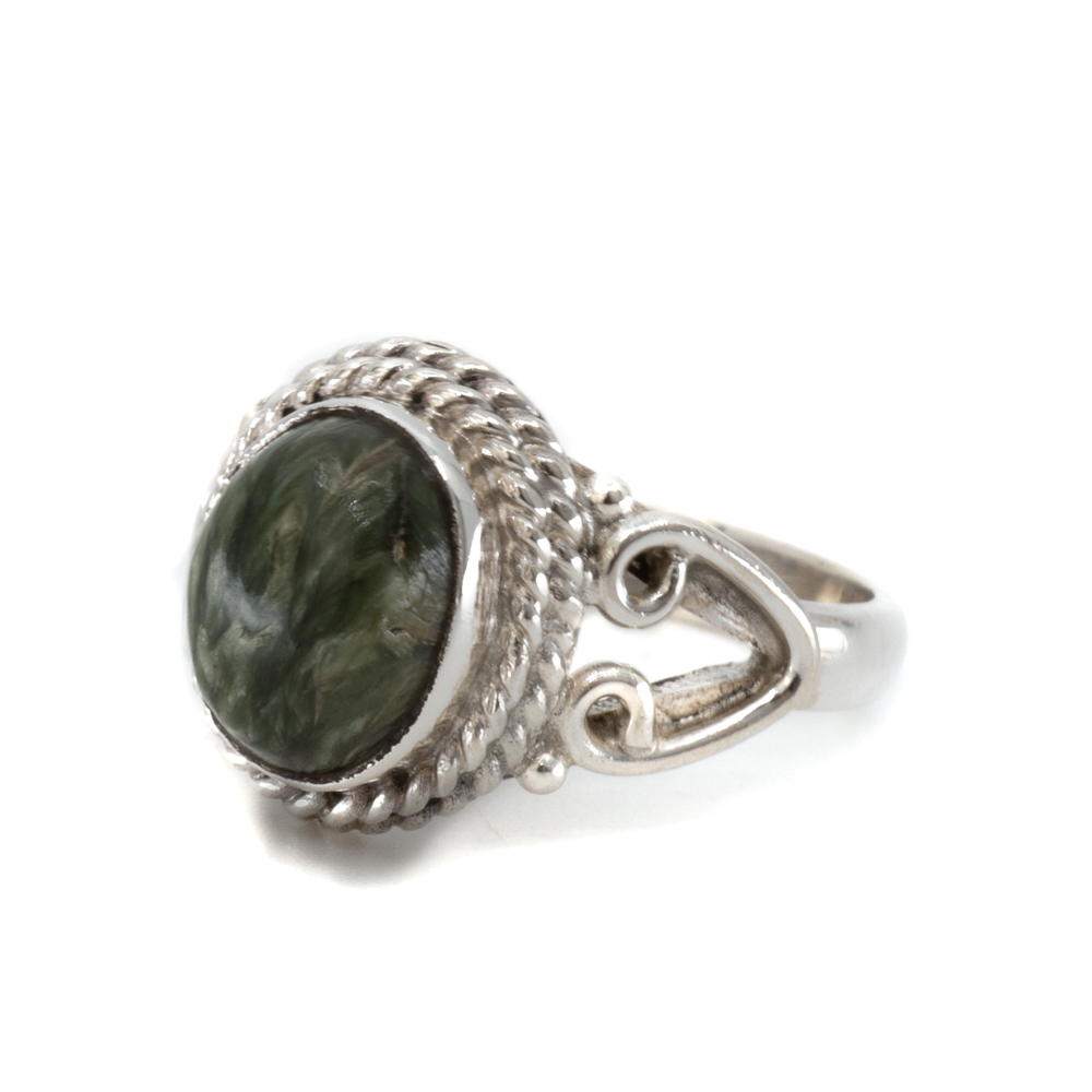 Gemstone Ring Seraphinite 925 Silver "Nifih" (Size 17)