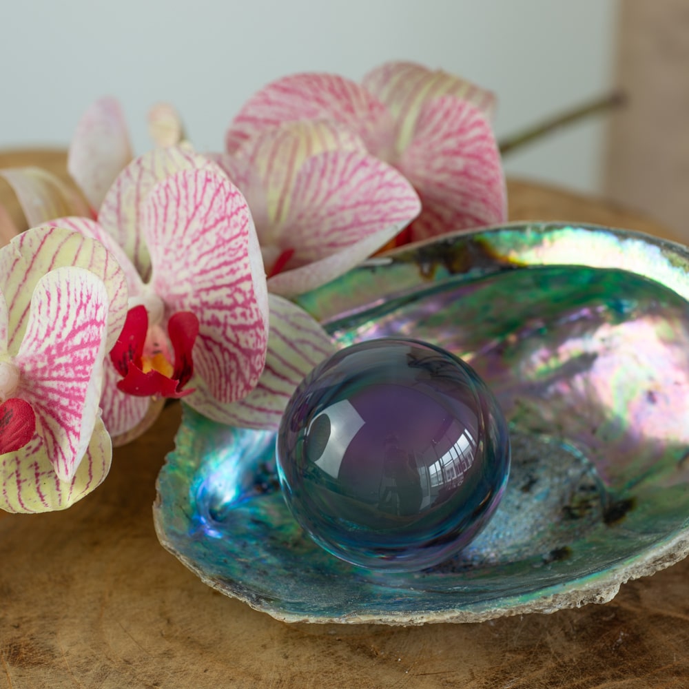 feng shui crystal ball blue on abalone shell