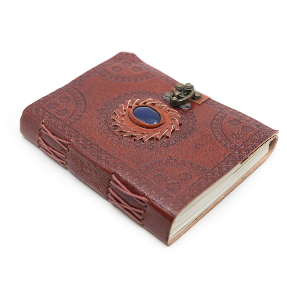 Handmade Leather Notebook with Lapis Lazuli (17.5 x 13 cm)