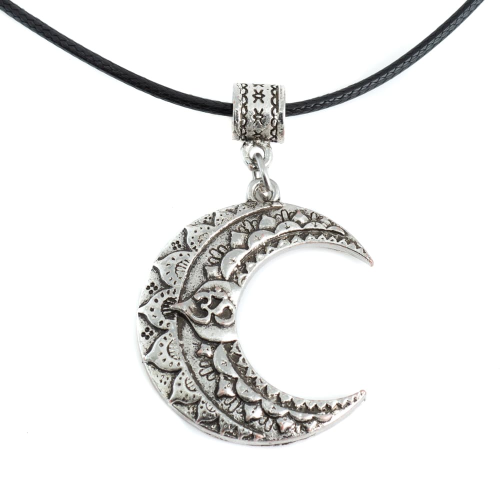 Ohm Moon Necklace - Tibetan - Silver Colored
