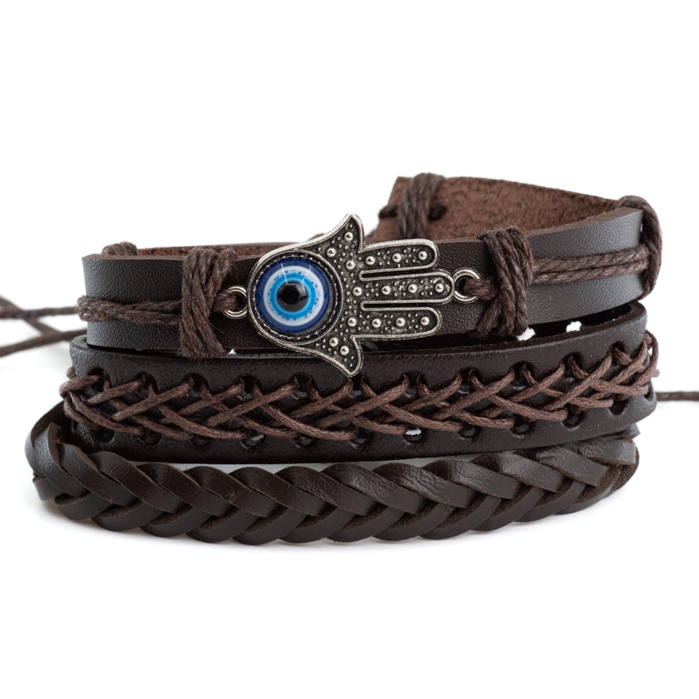 Bracelet Bohemian Artificial Leather Hamsa Hand