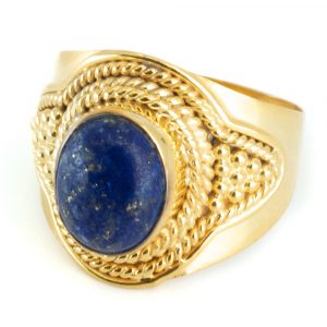 Gemstone Ring Lapis Lazuli 925 Silver - Gold Plated "Feze" (Size 17)