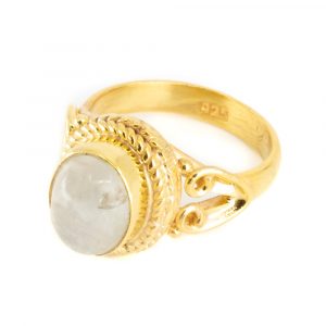 Gemstone Ring Moonstone 925 Silver - Gold Plated "Vesora" (Size 17)