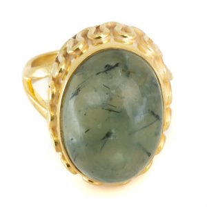 Gemstone Ring Prehnite 925 Silver - Gold Plated "Yenra" (Size 17)