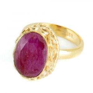 Gemstone Ring Ruby Quartz 925 Silver -Gold Plated "Amaya" (Size 17)