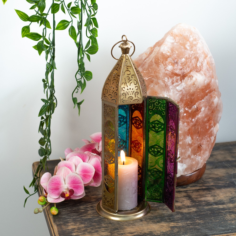 chakra lantern with Himalayan salt lamp