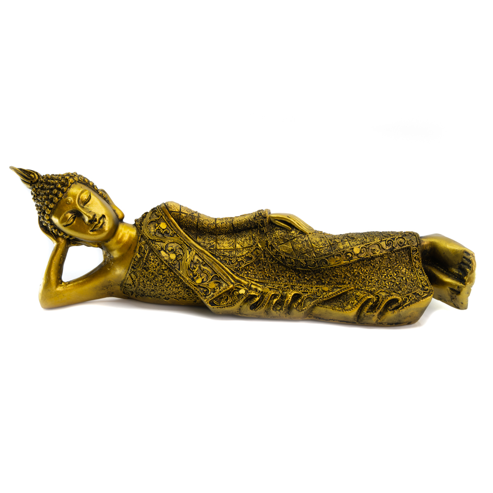 Thai Buddha Statue Reclining Polyresin Gold Color - 35 x 8 cm