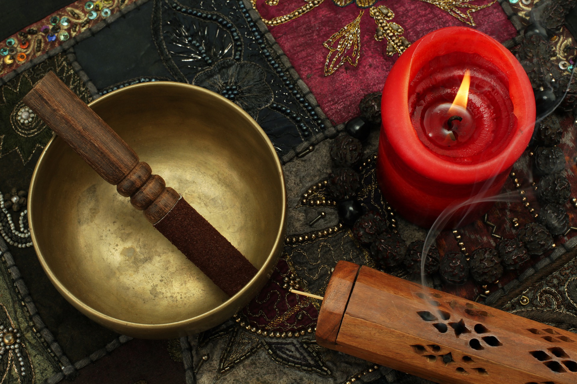 incense holder box singing bowl and candle