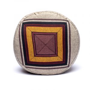 Yogi and Yogini Meditation Cushion Round Cotton Brown - Patterned Grey/Yellow - 33 x 17 cm