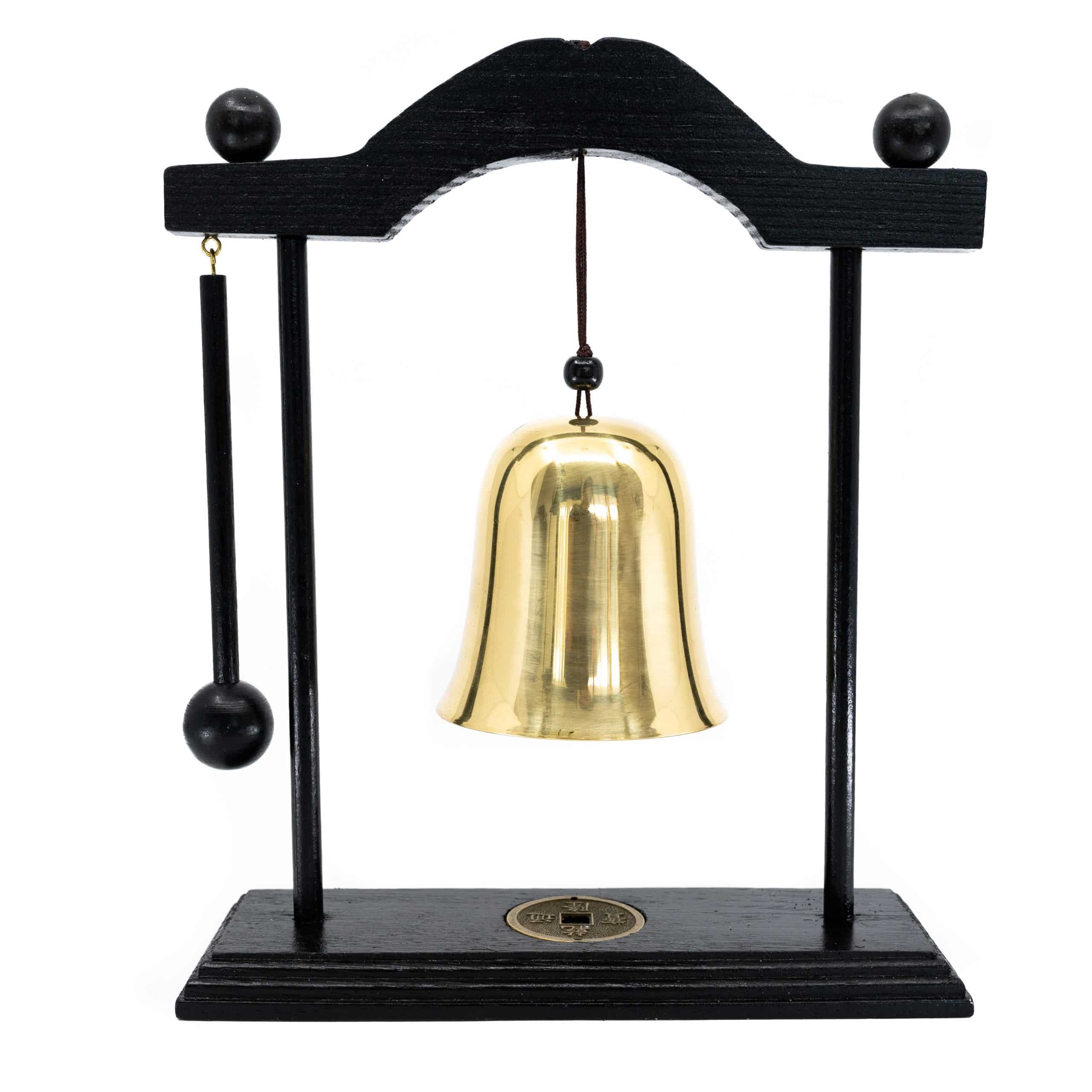 Feng Shui Table Gong Bell with Mallet and Black Frame (25 cm)