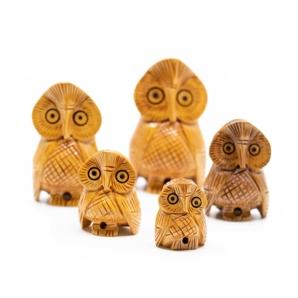 Wooden Statue Owl Family (5 pieces)