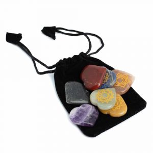 Chakra Heart Shaped Gemstones in Pouch - Set of 7