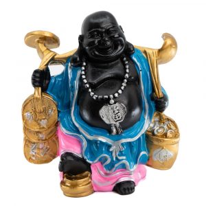 Happy Buddha Statue Polyresin Black - 13 x 7 x 14 cm