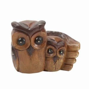 Acacia Wood Sculpture Owl with Chick (12,5 cm)