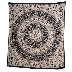 Authentic Cotton Tapestry with Mandala 'Tribal' Black/White (230 x 200 cm)