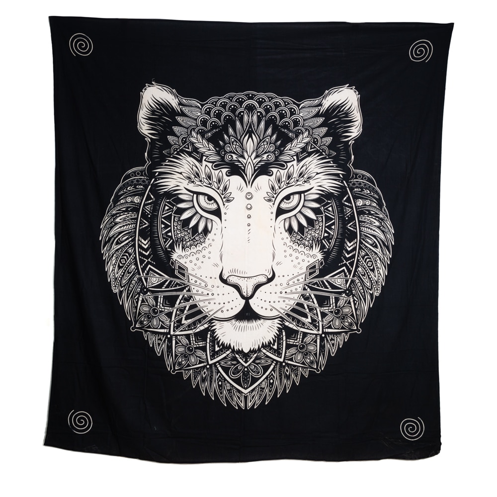 Authentic Cotton Tapestry Lion Black/White (225 x 200 cm)