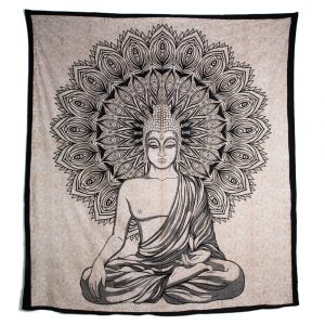 Authentic Cotton Buddha Tapestry Black/White (230 x 200 cm)