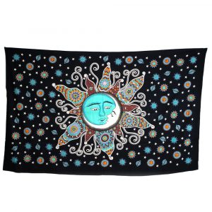 Authentic Cotton Sun and Moon Tapestry Blue/Black (210 x 130 cm)