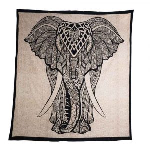 Authentic Cotton Elephant Tapestry Black and Gold (230 x 200 cm)
