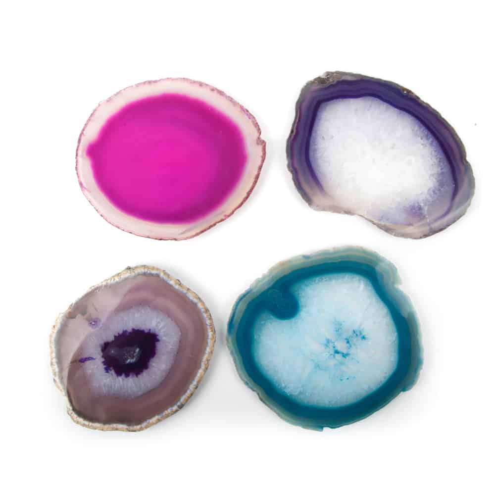 gemstone coasters pink blue purple