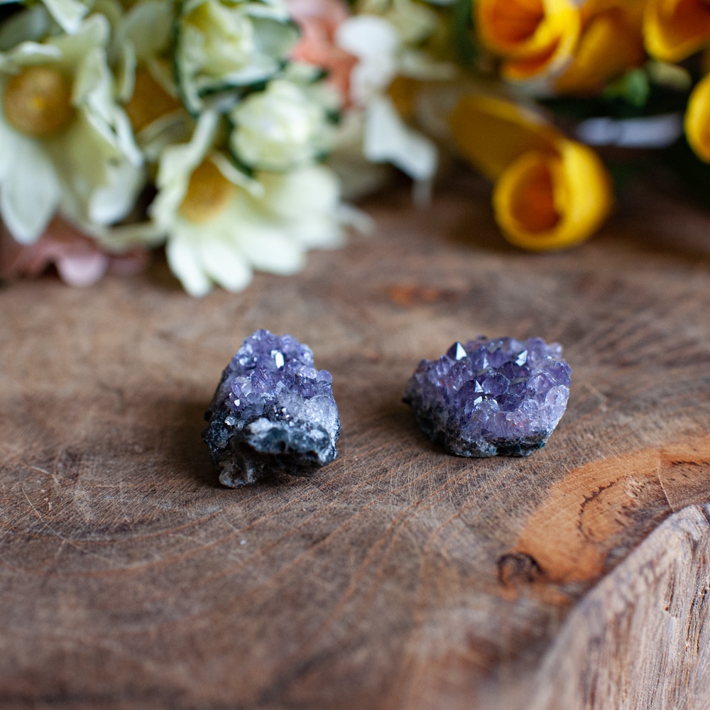 two amethyst clusters raw amethyst