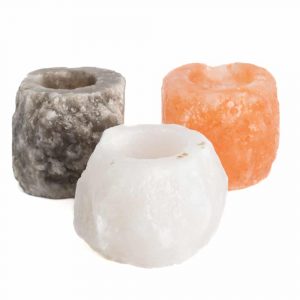 Salt Stone Tea Light Holders Set of 3 (400-700 gram) - Orange, White, Grey - 9 x 9 x 10 cm