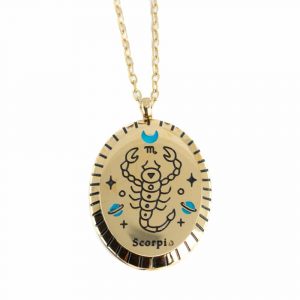 Stainless Steel Horoscope Pendant Scorpio Gold Colored Oval - 20 mm