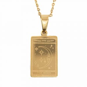 Amulet Tarot 'The Moon' - Stainless Steel Gold Colored- 20 mm
