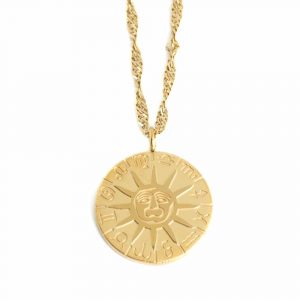 Steel Horoscope Pendant Sun Gold Round - 17 mm