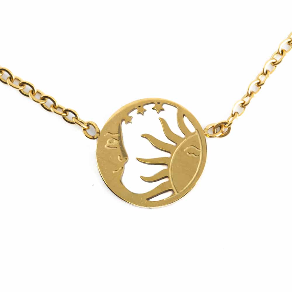 Stainless Steel Pendant Sun/Moon Gold Colored -10 mm