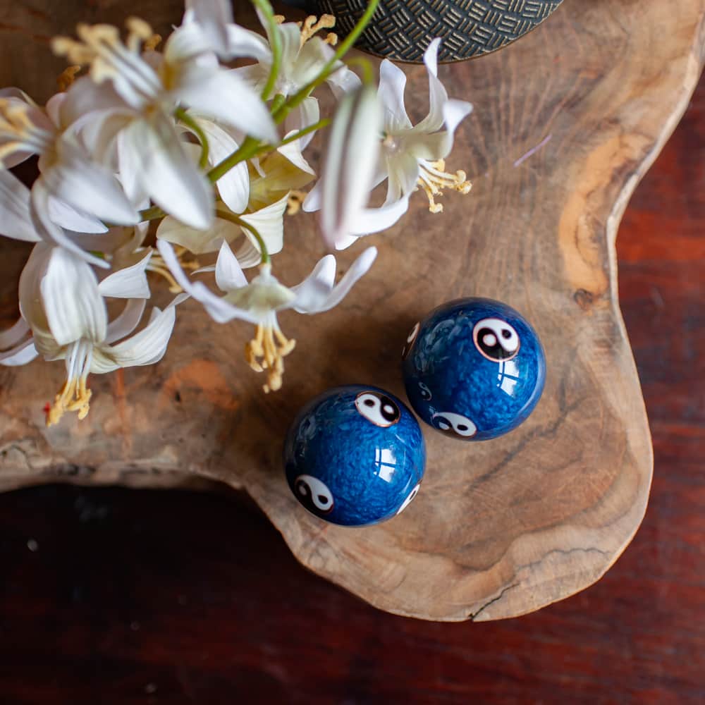 blue enamel metal baoding ball yin-yang symbol